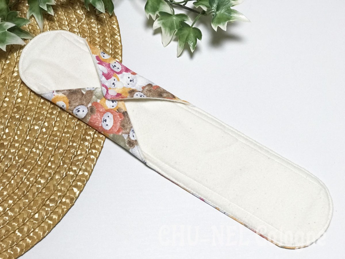 画像3: ★布ナプキンLサイズ★7層防水(きぐるみクマちゃんx無漂白ネル)オレンジ (3)