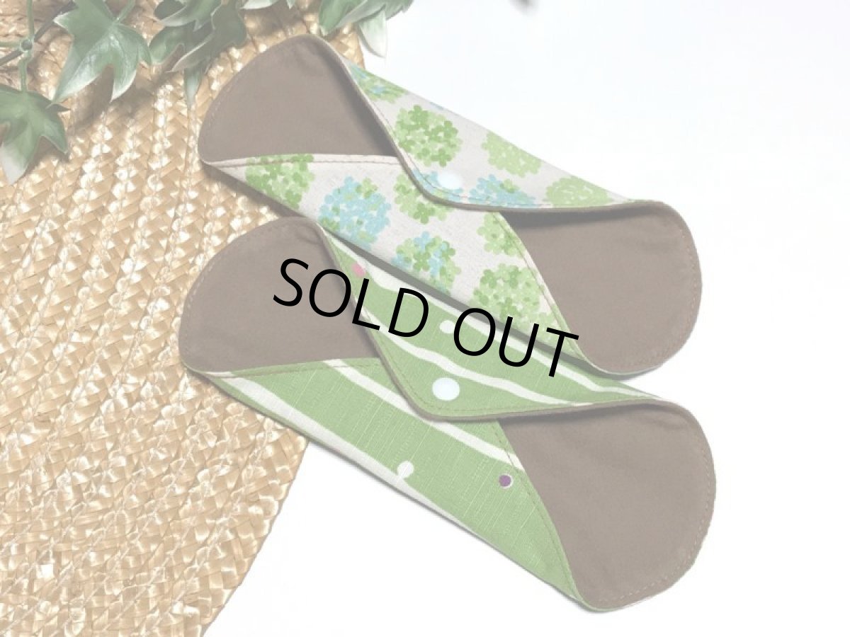 画像3: ★布ナプキン★2枚セット★ライナー(あじさいグリーン♪xモカ茶ネル) (3)