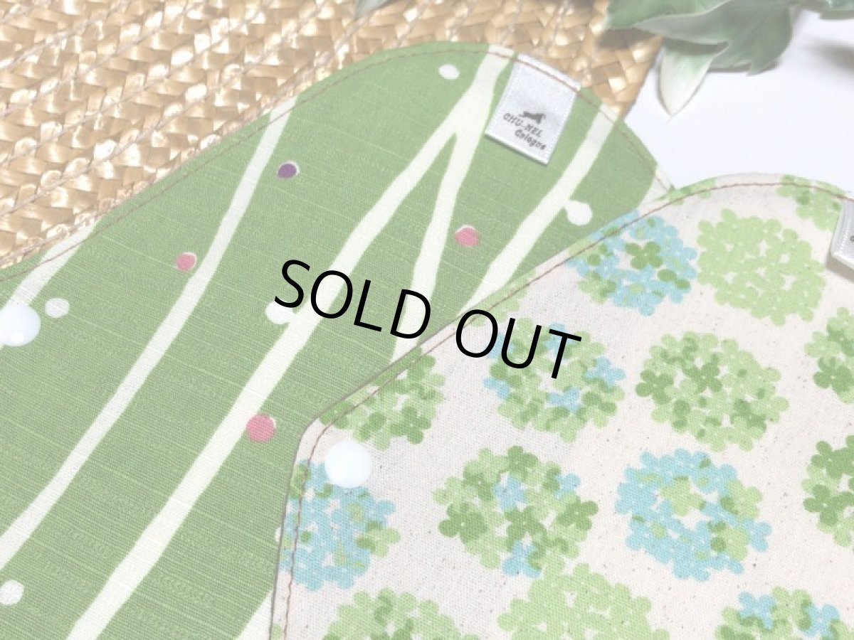 画像4: ★布ナプキン★2枚セット★ライナー(あじさいグリーン♪xモカ茶ネル) (4)