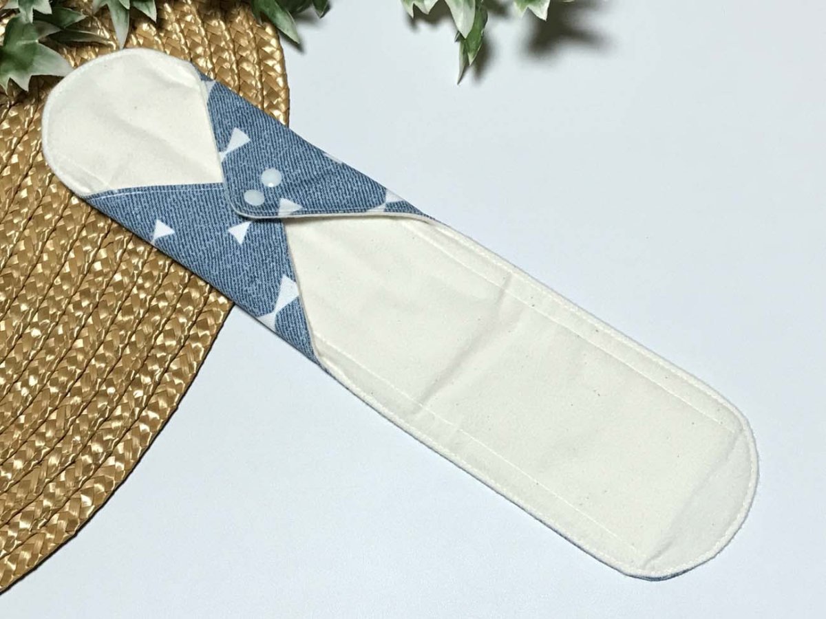 画像3: ★布ナプキンLサイズ★7層防水(デニムリボンx無漂白ネル)ライトブルー (3)