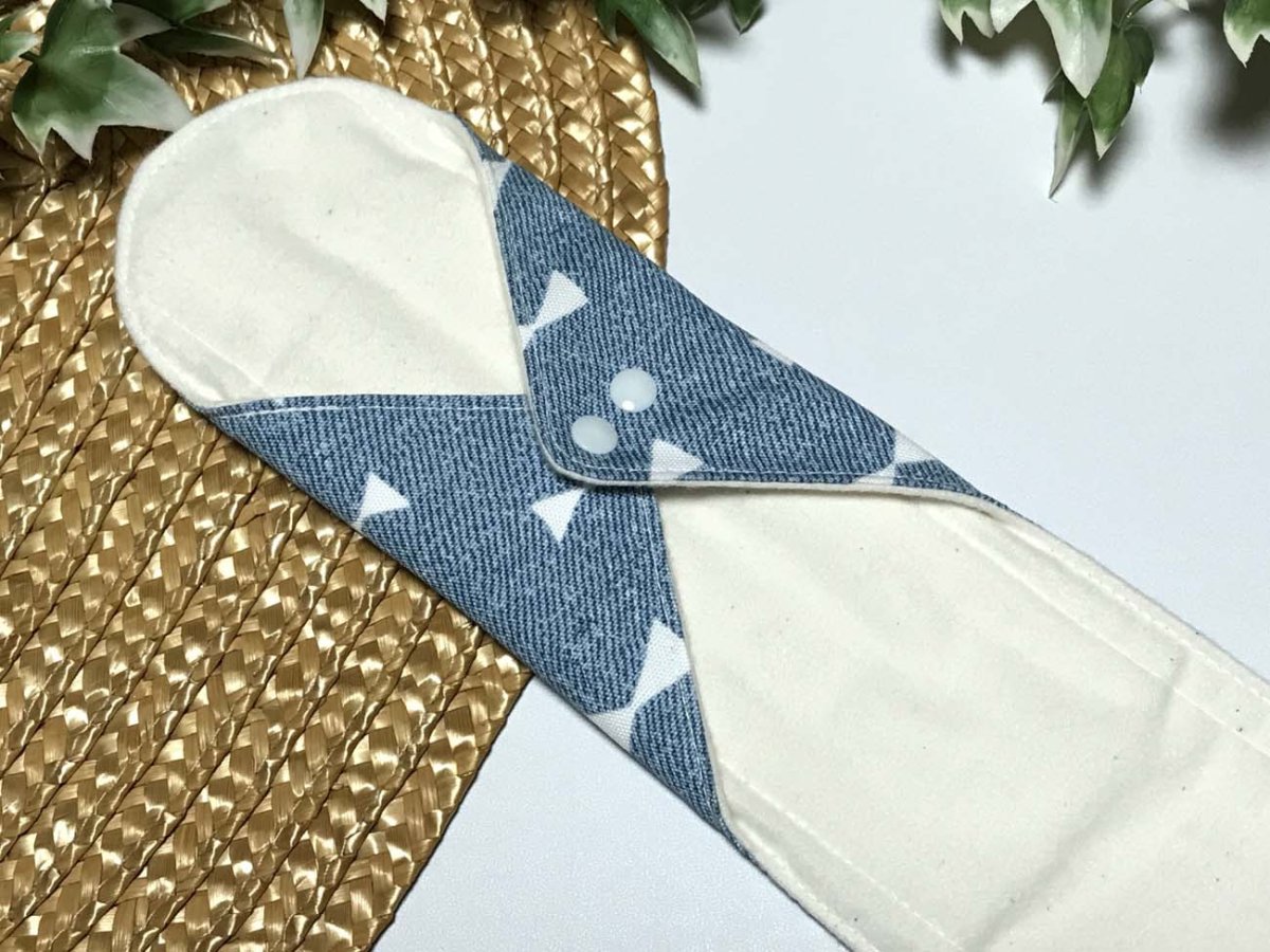 画像4: ★布ナプキンLサイズ★7層防水(デニムリボンx無漂白ネル)ライトブルー (4)
