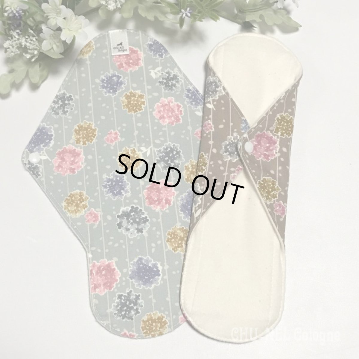 画像2: ★布ナプキンMサイズ★2枚セット★7層防水(あじさいラインx無漂白ネル) (2)