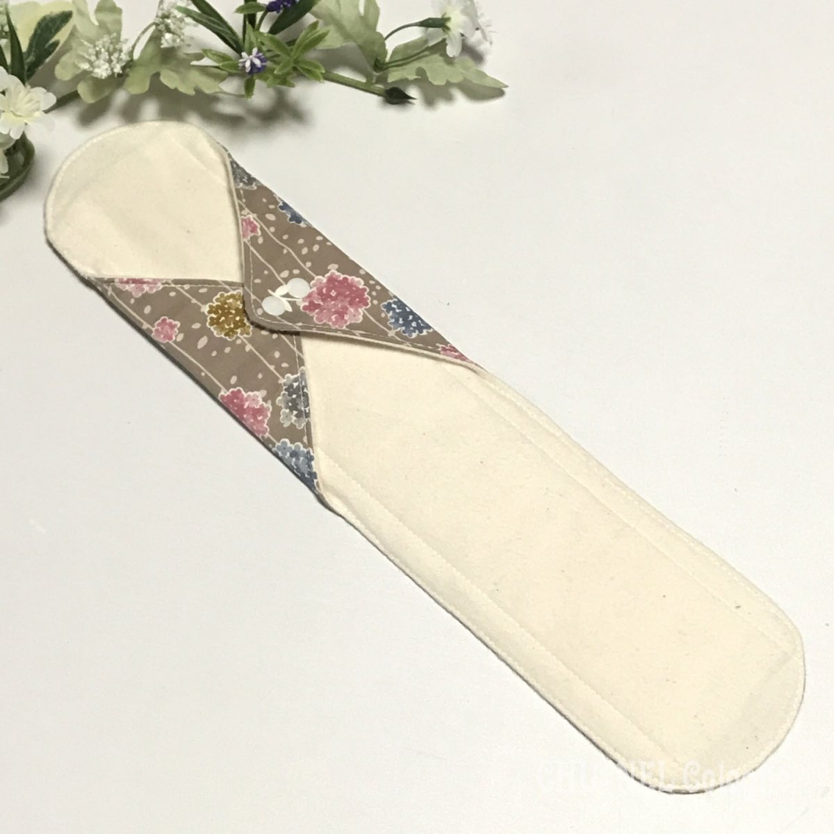 画像4: ★布ナプキンLサイズ★7層防水(あじさいラインx無漂白ネル)くすみブラウン (4)