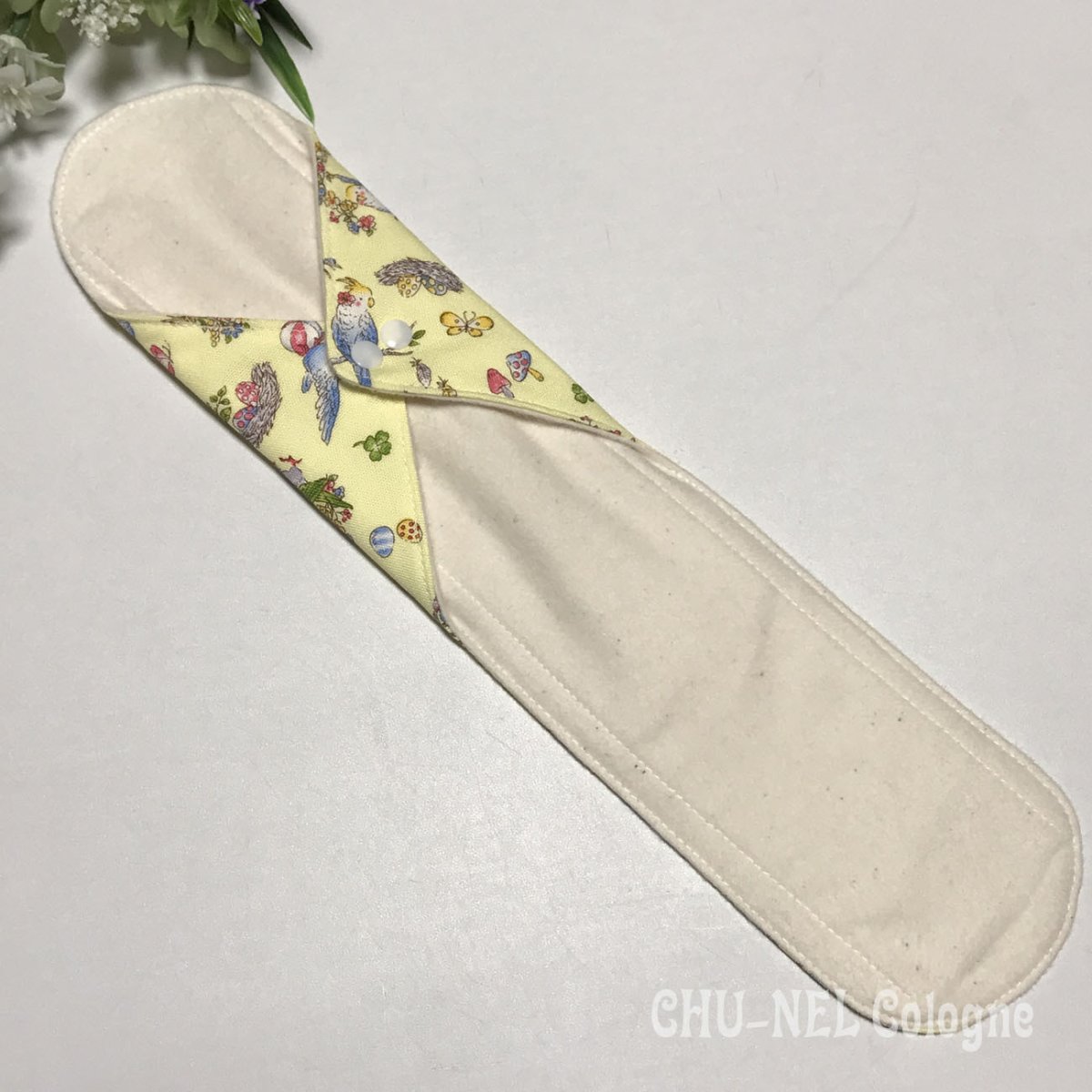 画像3: ★布ナプキンLサイズ★7層防水(カラフルインコx無漂白ネル)イエロー (3)