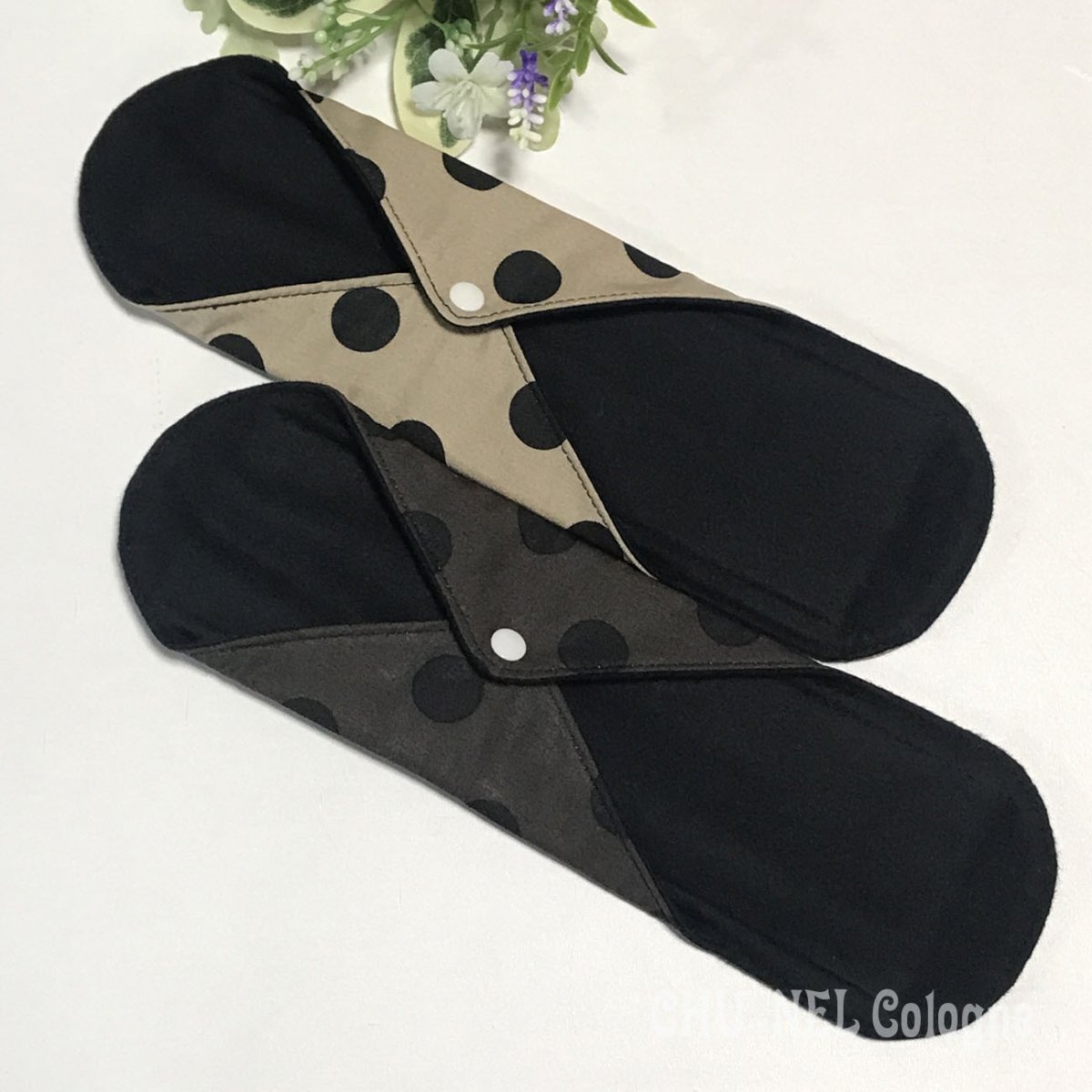 画像3: ★布ナプキンMサイズ★2枚セット★7層防水(黒水玉x黒ネル) (3)